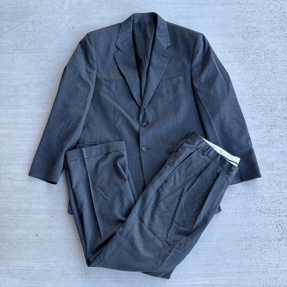 Lauren Ralph Lauren Suit Mens 42R 36x30 Gray Wool Pleated Cuffed 2-Button Set